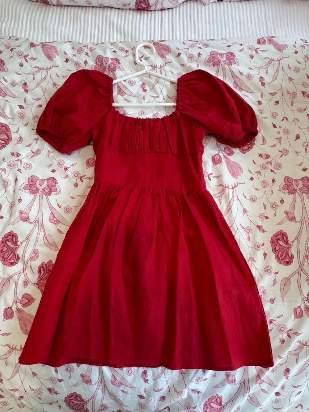 Faithfull the Brand Red Puff-Sleeve Mini Dress